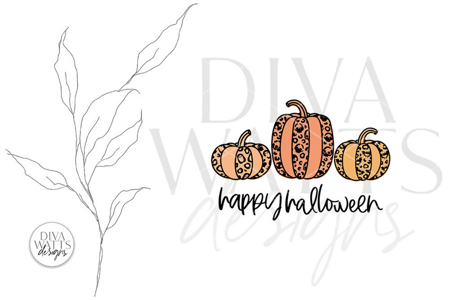 Happy Halloween SVG | Skull Ghost Bat Leopard Print Pumpkins Design
