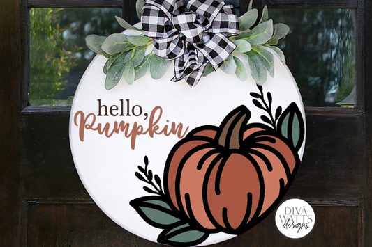 Hello Pumpkin SVG | Fall Farmhouse Round Sign Design