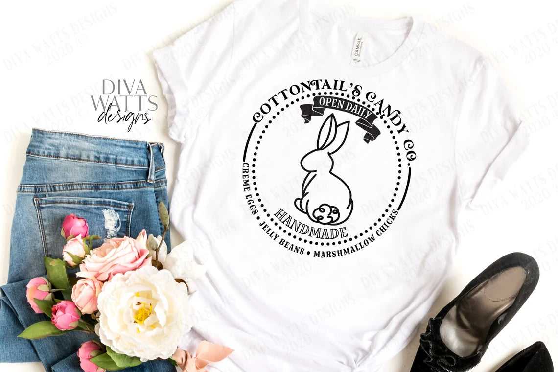 SVG | Cottontail's Candy Co | Cutting File | Handmade Creme Eggs Jelly Beans Marshmallow Chicks | Vinyl Stencil HTV dxf | round circle sign