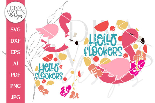 Hello Flockers SVG | Funny Pink Flamingo Door Hanger Design