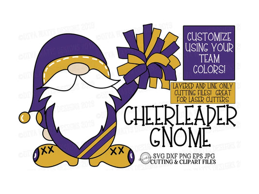 SVG Cheerleader Gnome | Cutting File | Laser Cutter | DXF PNG eps jpg | Customize with Team Colors & Logo | Football | Vinyl Stencil htv