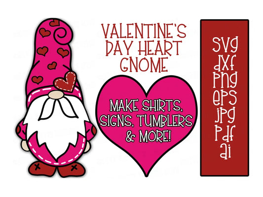 SVG Valentine's Day Gnome | Cutting File | Heart | Clipart | DXF PNG eps jpg pdf ai | Vinyl Stencil htv | Shirt Sign Cards Blanket Tea Towel