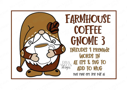 SVG | Farmhouse Coffee Gnome | Cutting File | Beans Mug | Customize | Vinyl Stencil HTV | Laser Cutter | Clipart | Sign Shirt | PNG eps jpg