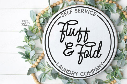 SVG | Fluff & Fold | Cutting File | Laundry Company | Self Service Co | Circle Round Circular | Room | Farmhouse Retro Vintage | Stencil EPS