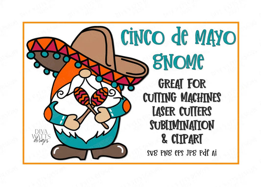 SVG | Cinco De Mayo | Gnome | Mariachi Sombrero Maracas Mexico Mexican | Gnomes | Laser Cutter Sublimination Clipart | Vinyl Stencil HTV eps
