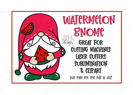 SVG | Watermelon Gnome | Cutting File | Summer Summertime Fruit | Tote Sign Shirt | Vinyl Stencil HTV | Laser Cutter | dxf eps jpg | Gnomes