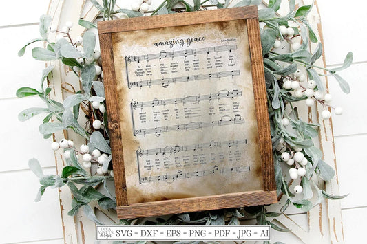 Printable | Amazing Grace | Christian Hymn Sheet Music | Distressed | 8x10 & 11x14 | Wall Art | Print and Frame | Vintage Style Decor
