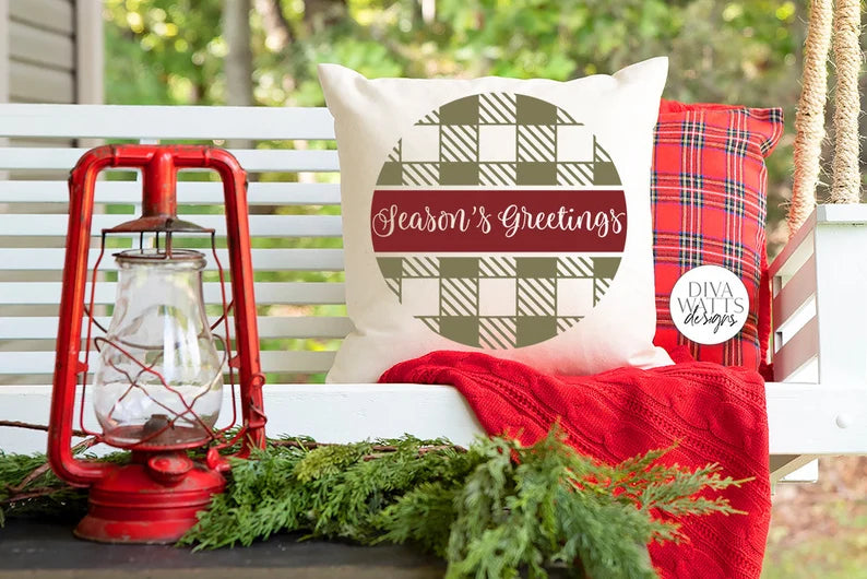 Seasons Greetings Plaid Round SVG | Christmas / Winter Design