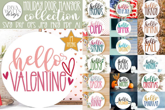 Hello Holiday Door Hanger SVG Collection | Holiday Bundle for Sign Makers | 19 DESIGNS