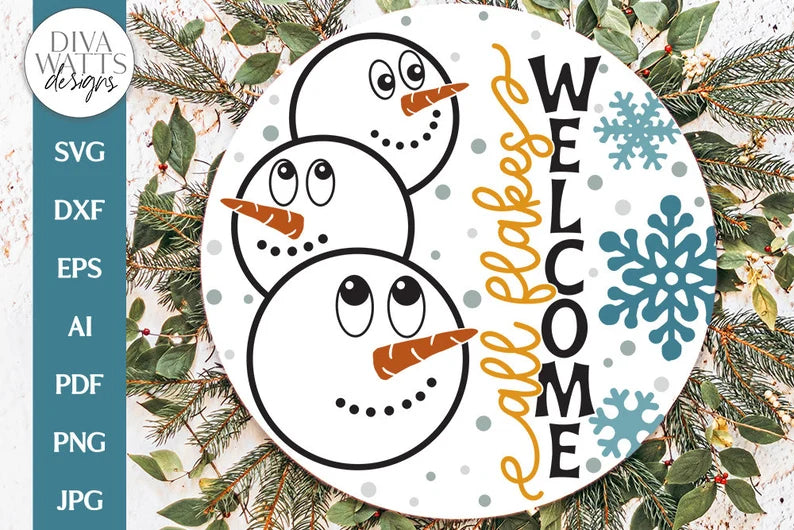 All Flakes Welcome Stacked Snowmen SVG | Snowman Winter Design