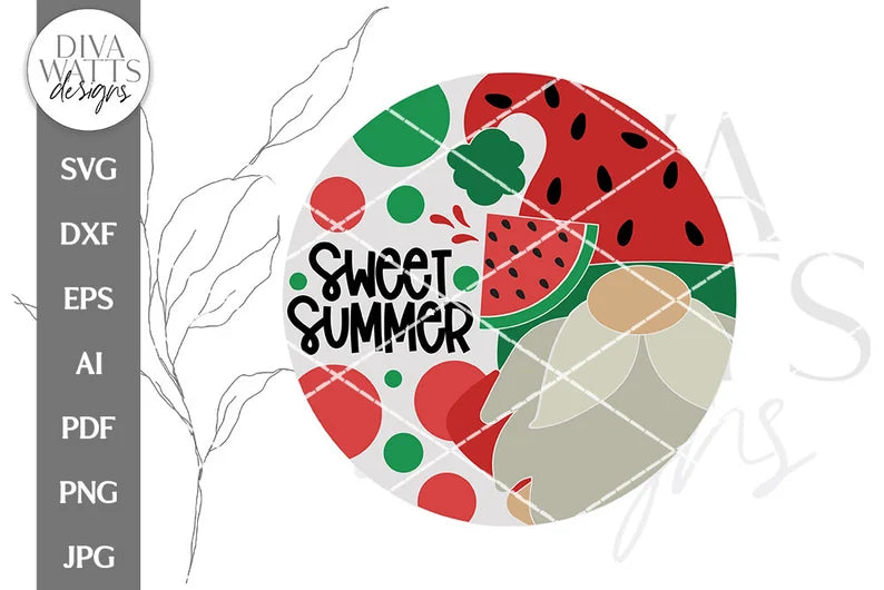 Sweet Summer SVG | Watermelon Gnome Door Hanger Design