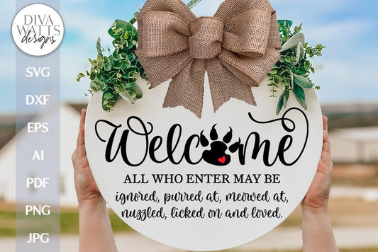 Welcome SVG | Cat Lover's Design Funny Feline Sign With Cat Claws & Paw