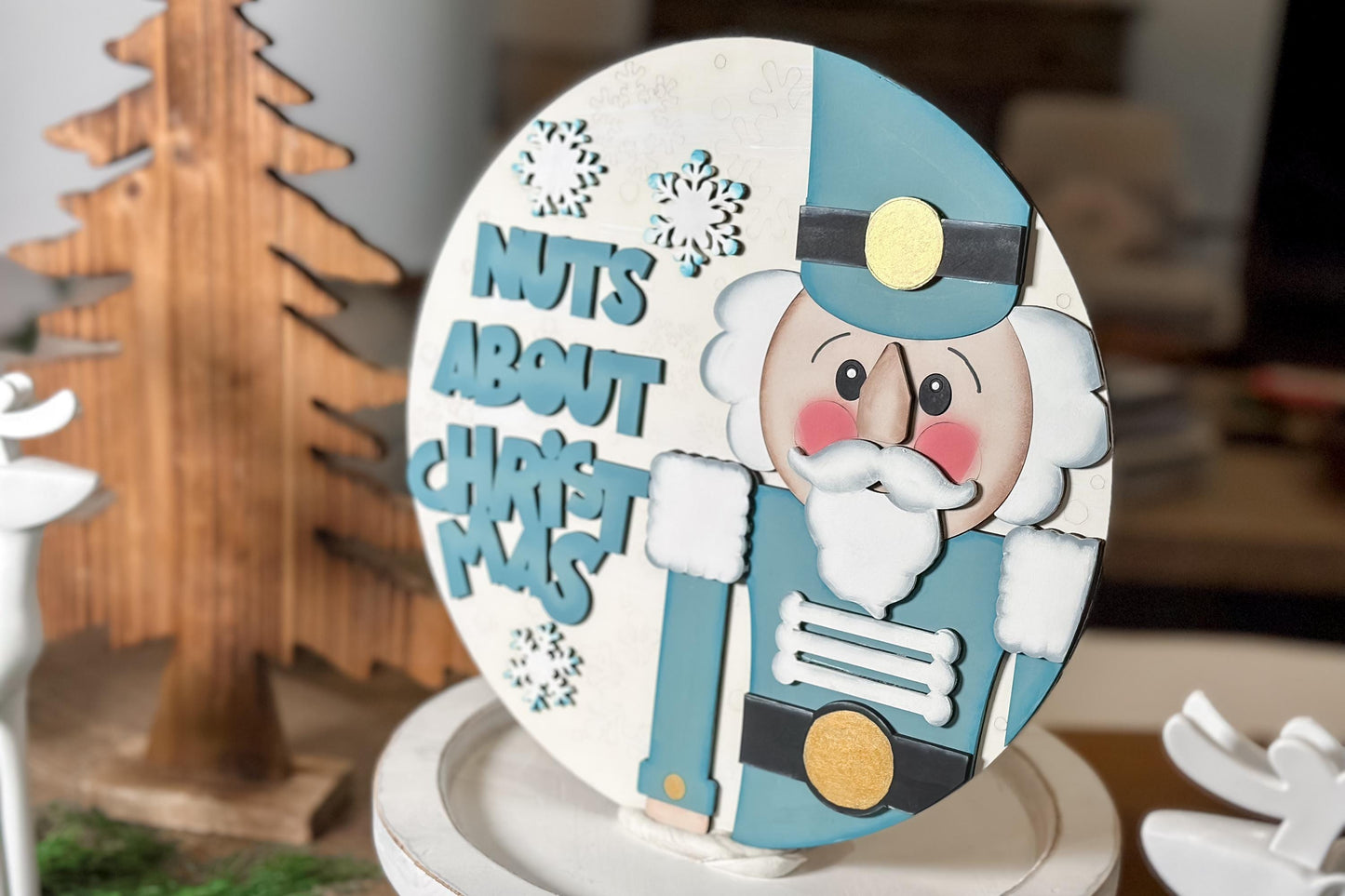 Nuts About Christmas SVG Laser Cut File | Nutcracker Door Hanger | Holiday Layered Sign SVG | Christmas Decor Laser Cut Design