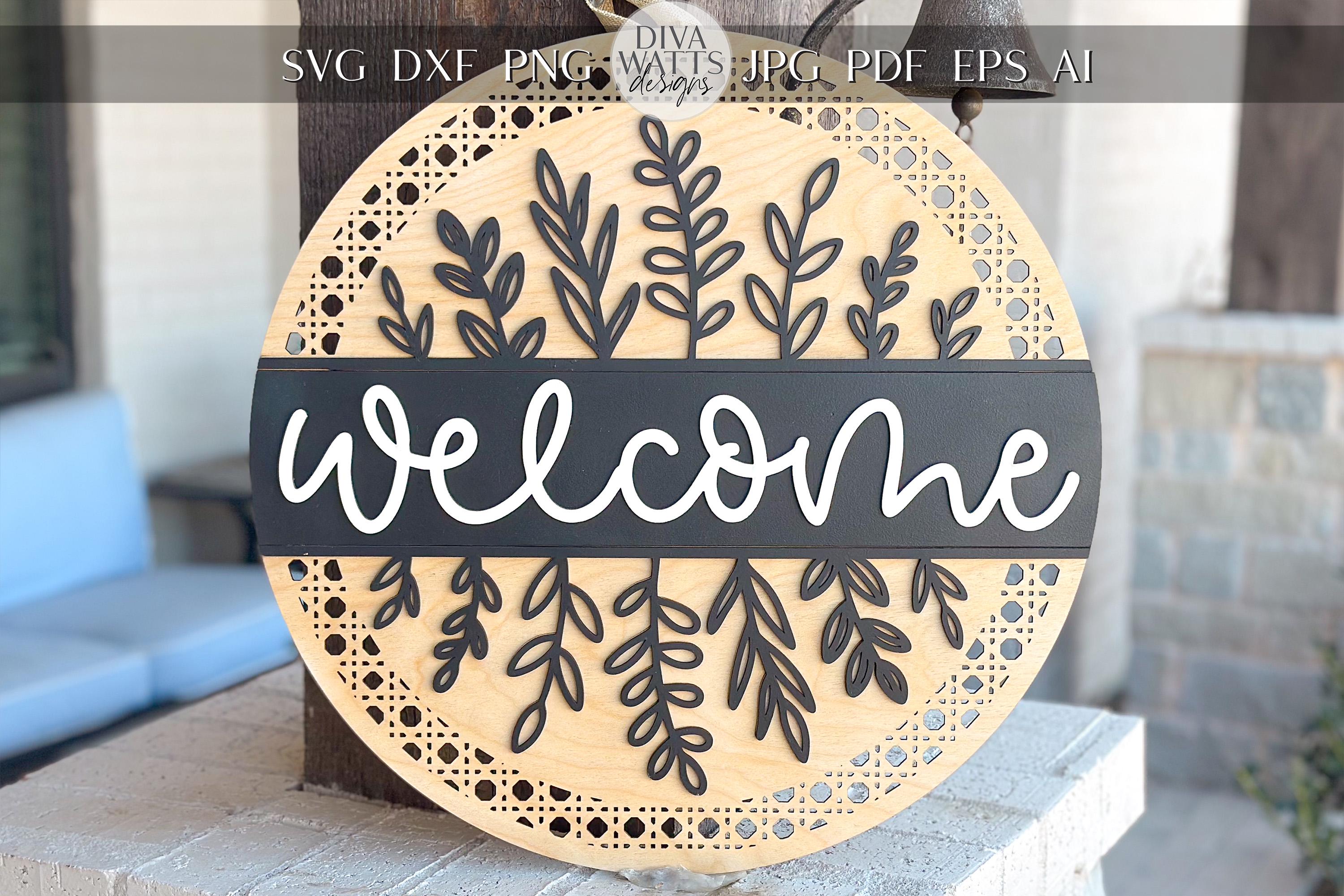 Welcome Door Hanger SVG, Farmhouse Sign Laser Cut File, Rustic Home De ...