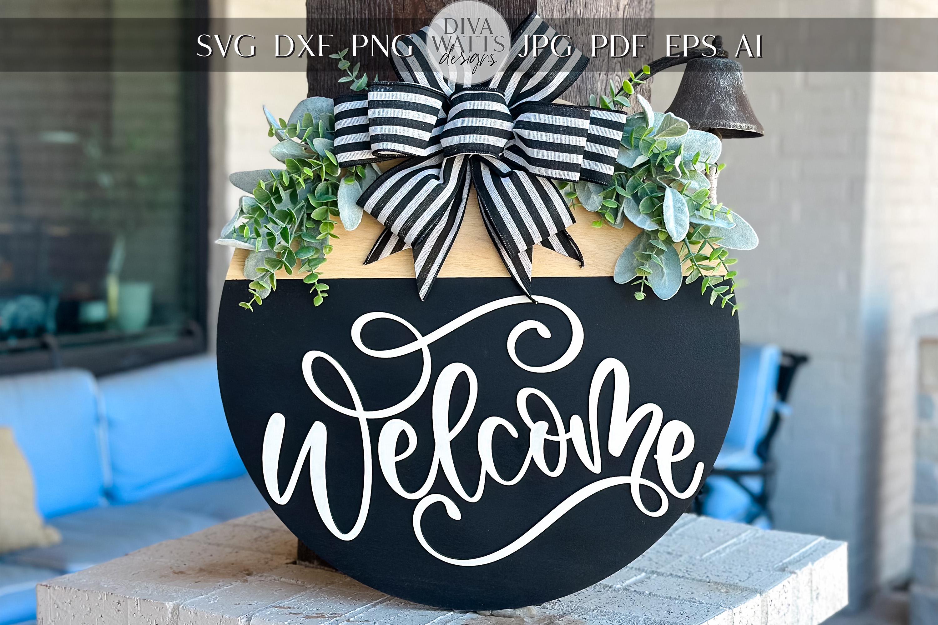 Welcome Sign SVG, Round Door Hanger Laser Cut File, 3D Layered Welcome ...