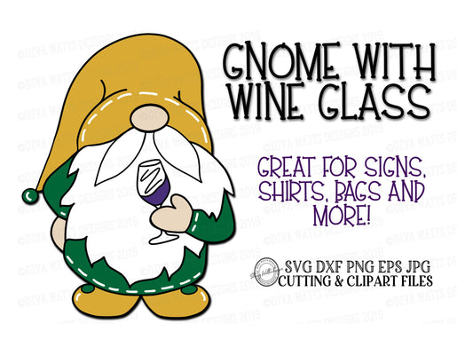 SVG Gnome with Wine Glass | Cutting File | DXF | Vinyl Stencil HTV | Instant Download | Sign Shirt More | Gnomes | Printable | jpg png eps