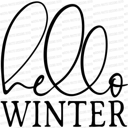 SVG Hello Winter | Cutting File | Christmas | Holiday Season | Square | Farmhouse  | Vinyl Stencil HTV | DXF png eps jpg