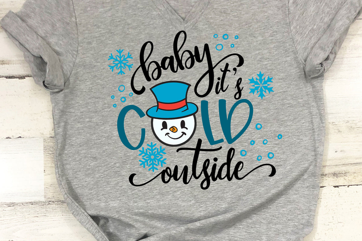 SVG Baby It's Cold Outside | Cutting File | Snowflakes | Snowman | Vinyl Stencil HTV | dxf png jpg | Sign Shirt Pillow | Farmhouse Script |
