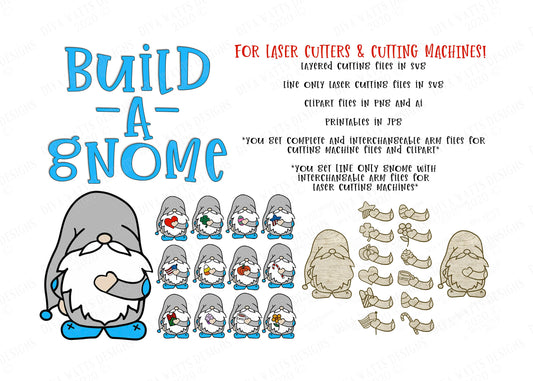 SVG | Build A Gnome | Cutting File | Laser Cricut Silhouette | Sign Shirt | Vinyl Stencil HTV Wood | Holiday Bundle Set png ai jpg | Gnomes