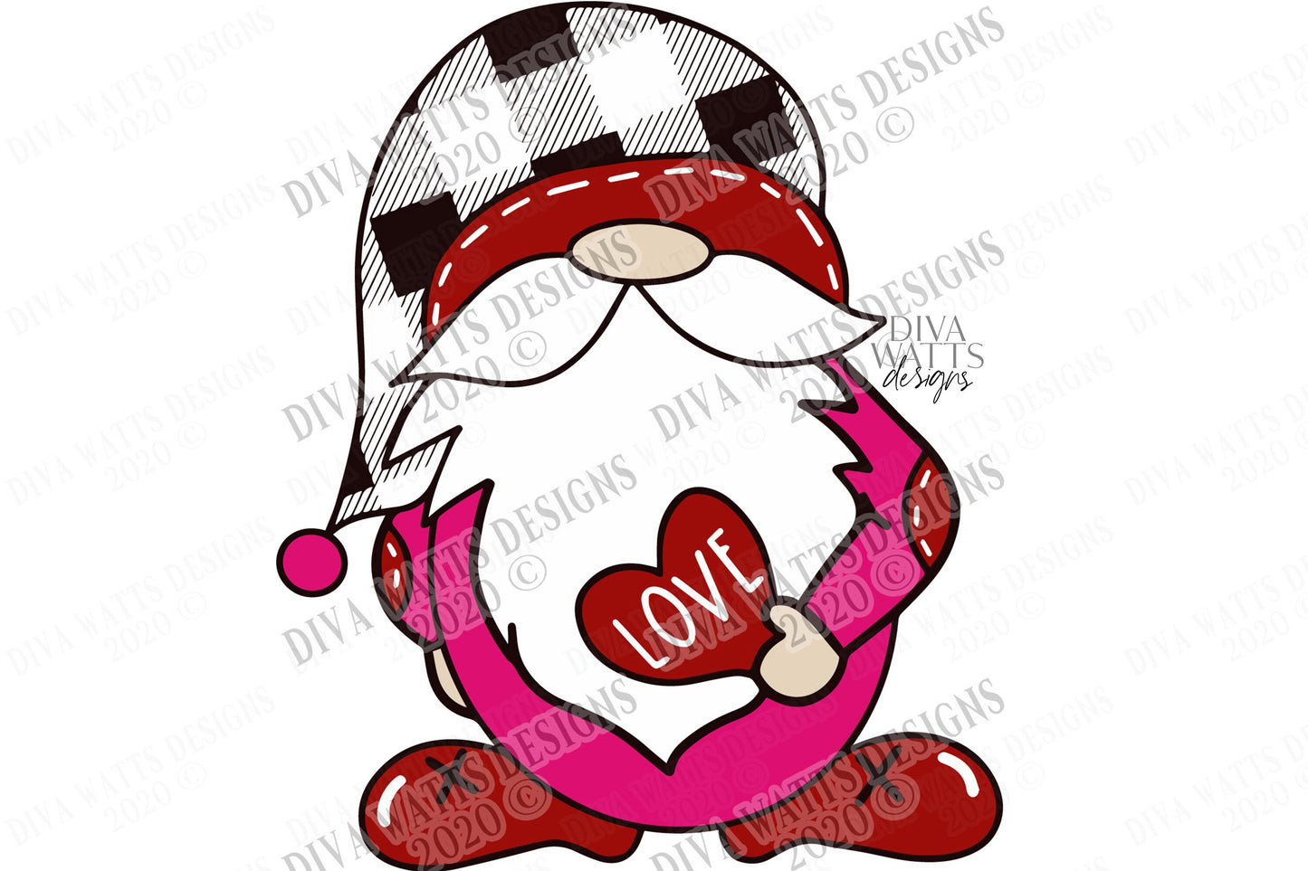 SVG Valentine's Day Gnome | Cutting File Valentine Shirt Pillow Cards Sign | DXF png eps jpg Vinyl Stencil HTV | Love Heart | Buffalo Check
