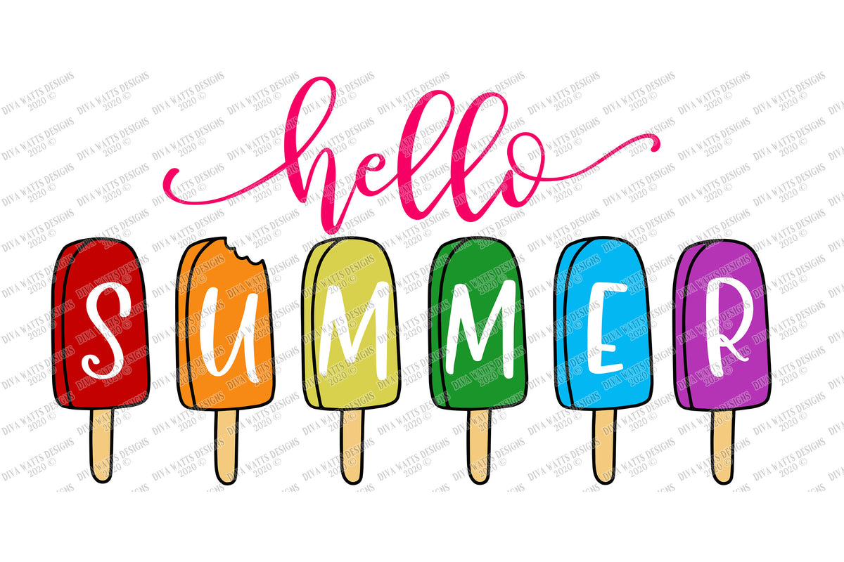 SVG | Hello Summer | Cutting File | Popsicle Popsicles | Cut File | Shirt Tote Sign | Vinyl Stencil HTV | dxf png eps jpg ai | Summertime