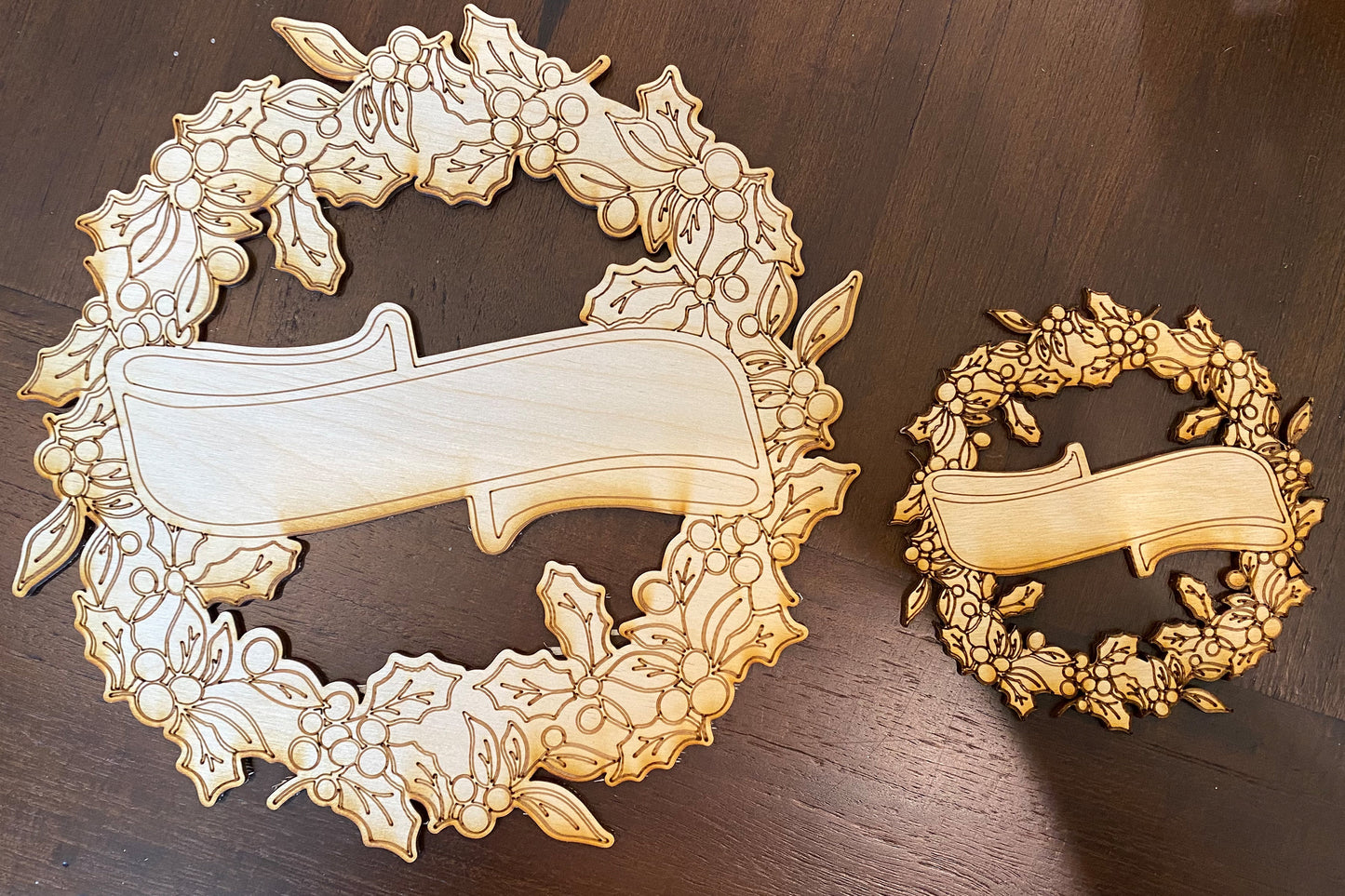 Glowforge Sign / Ornament Set for Christmas | Holly Wreath with Banner | Merry Christmas - Happy Holidays - Season's Greetings - Year