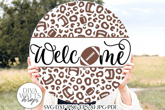 Welcome With Football and Leopard Pattern SVG | Football Design
