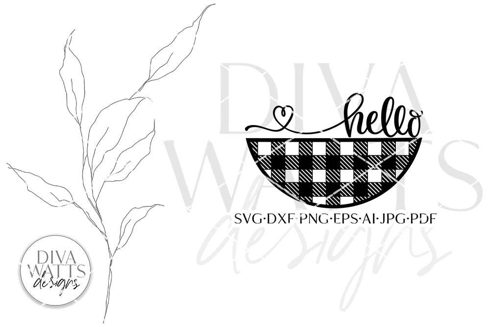 Hello with Heart Tail and Plaid Half Circle SVG | Farmhouse Welcome Design