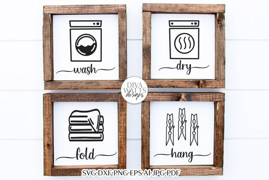 Laundry Room Sign Set | Wash Dry Fold Hang | Farmhouse Design