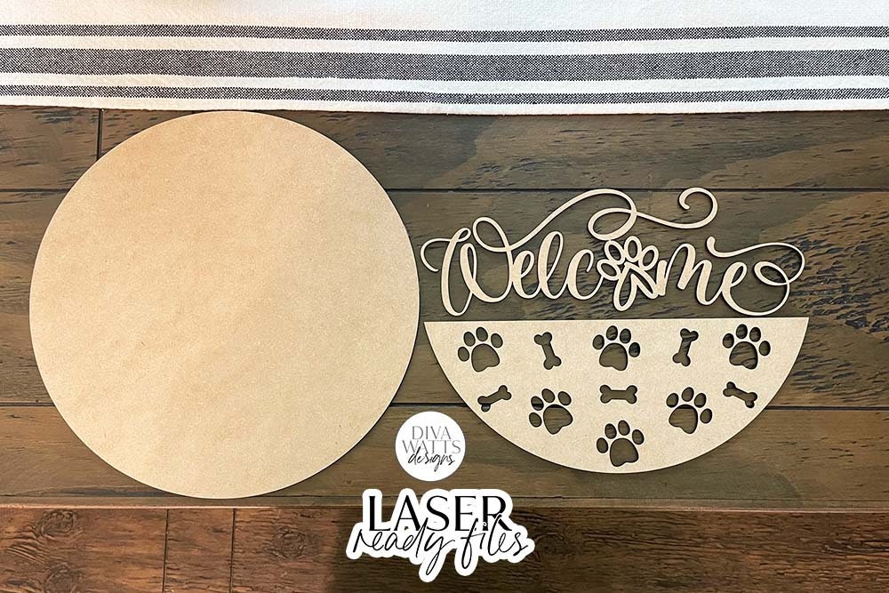 Welcome Round Glowforge SVG | Dog Pawprint & Bones Design