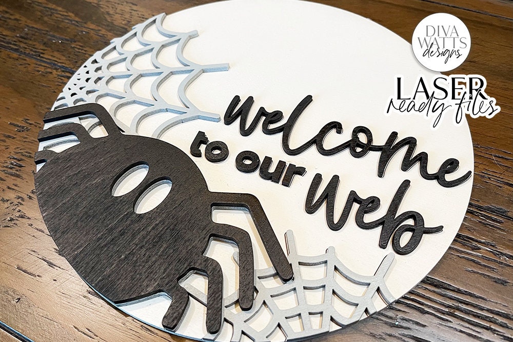 Welcome To Our Web Glowforge SVG | Halloween Spider Round Sign