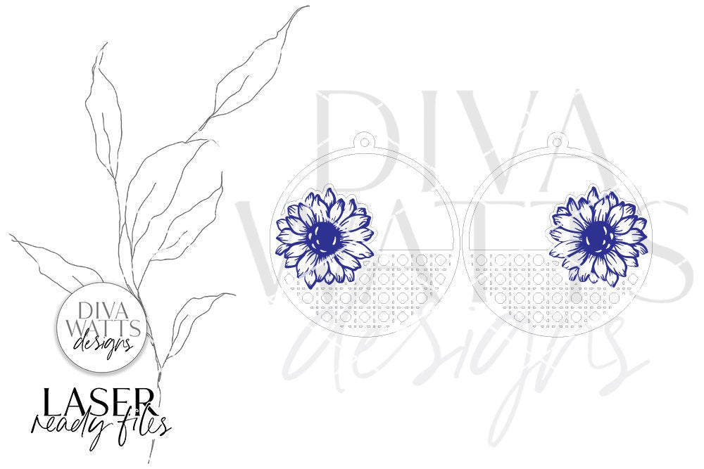 Boho Rattan Sunflower Earrings SVG | Glowforge Laser File