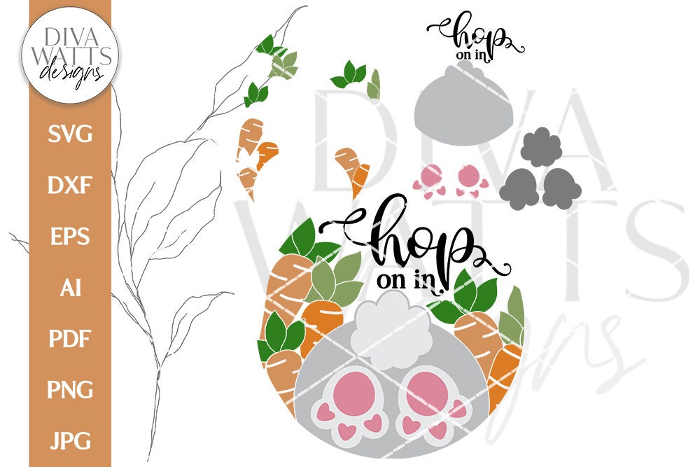 Hop On In SVG | Easter Bunny Butt & Carrots Door Hanger Design