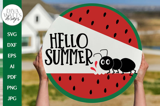 Hello Summer SVG | Watermelon & Ant Door Hanger Design
