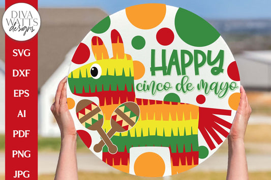 Happy Cinco De Mayo SVG | Door Hanger Design | Piñata and Maracas