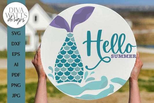Hello Summer SVG | Mermaid Door Hanger Design