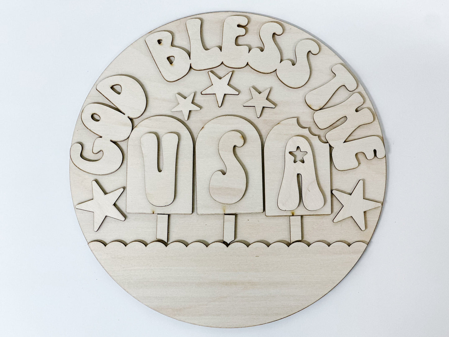 God Bless The USA Laser SVG | Patriotic Home SVG for Glowforge | 4th of July Round Sign Design