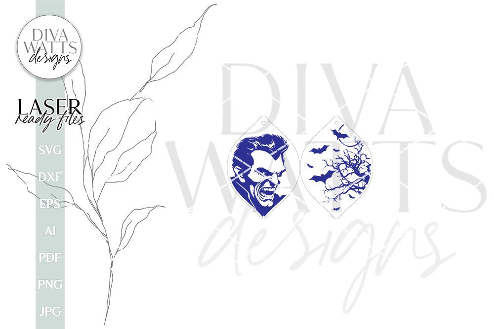 Vampire & Bats Glowforge Earrings SVG Halloween Vampire Earrings SVG Bat Earrings SVG Vampire Laser Earrings Bat Glowforge Earrings