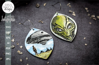 Alien Earrings SVG For Laser Earrings With Space Ship for Halloween Earrings For Glowforge Alien Earrings SVG Halloween Earring SVG