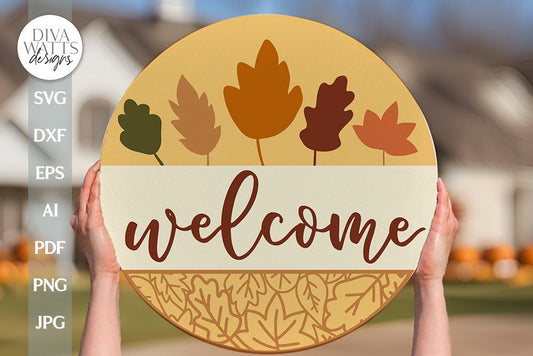 Welcome SVG Fall Door Hanger Fall Leaves SVG Autumn Door Hanger svg Autumn leaves svg Simple Fall Door Hanger Fall Sign svg Fall Decor svg