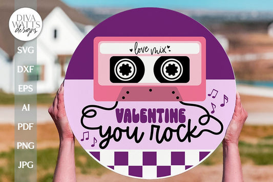 Valentine You Rock SVG Valentine Mix Tape SVG Valentine's Day Door Hanger Retro Valentine svg Retro Door Hanger svg 1980's Cassette Tape sv
