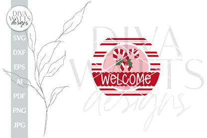 Welcome SVG Candy Cane Door Hanger For Winter SVG Welcome Christmas SVG Door Hanger For Christmas Candy Cane svg Front Door Decor Farmhouse