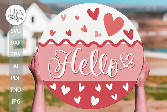Hello SVG Valentine's Day Door Hanger SVG Valentine's Day Welcome svg Valentine Sign SVG Valentine Cut File svg Valentine's Day Sign svg