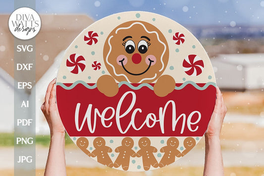Welcome SVG Gingerbread Christmas Door Hanger SVG Gingerbread svg Peppermint svg Door Hanger For Christmas Peppermint svg Gingerbread Sign
