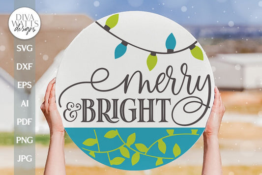 Merry And Bright SVG Christmas Door Hanger SVG Winter SVG Christmas Welcome svg Door Sign svg Vintage Christmas Lights svg Door Hanger Sign