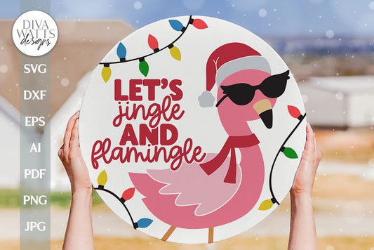 Let's Jingle & Flamingle SVG Flamingo Christmas svg Christmas Flamingo Door Hanger svg Merry Christmas svg Christmas Door Hanger Funny svg