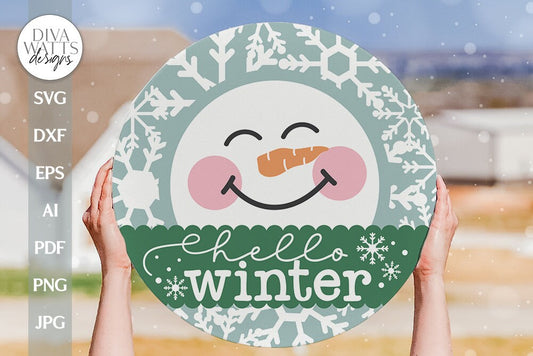 Hello Winter SVG Christmas Door Hanger SVG Winter Door Sign svg Snowflakes svg Snowman svg Welcome SVG For Winter Door Hanger svg Sign