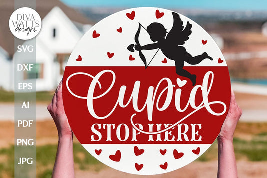 Cupid Stop Here SVG Valentine's Day Door Hanger SVG Valentine's Day Welcome svg Valentine Sign Valentine's Day svg Cupid svg Door Hanger svg