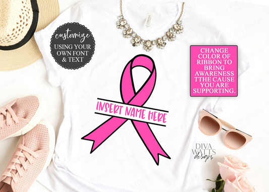SVG | Awareness Ribbon | Cancer MS | Cutting File | Split | Add Name | Customize Personalize | EPS dxf | Vinyl Stencil htv | Shirt Tote Sign