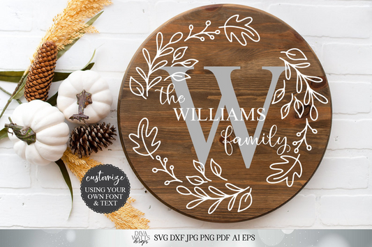 Fall Monogram Wreath | Customize With Your Monogram and Last Name | Cutting File and Printable | SVG DXF and More